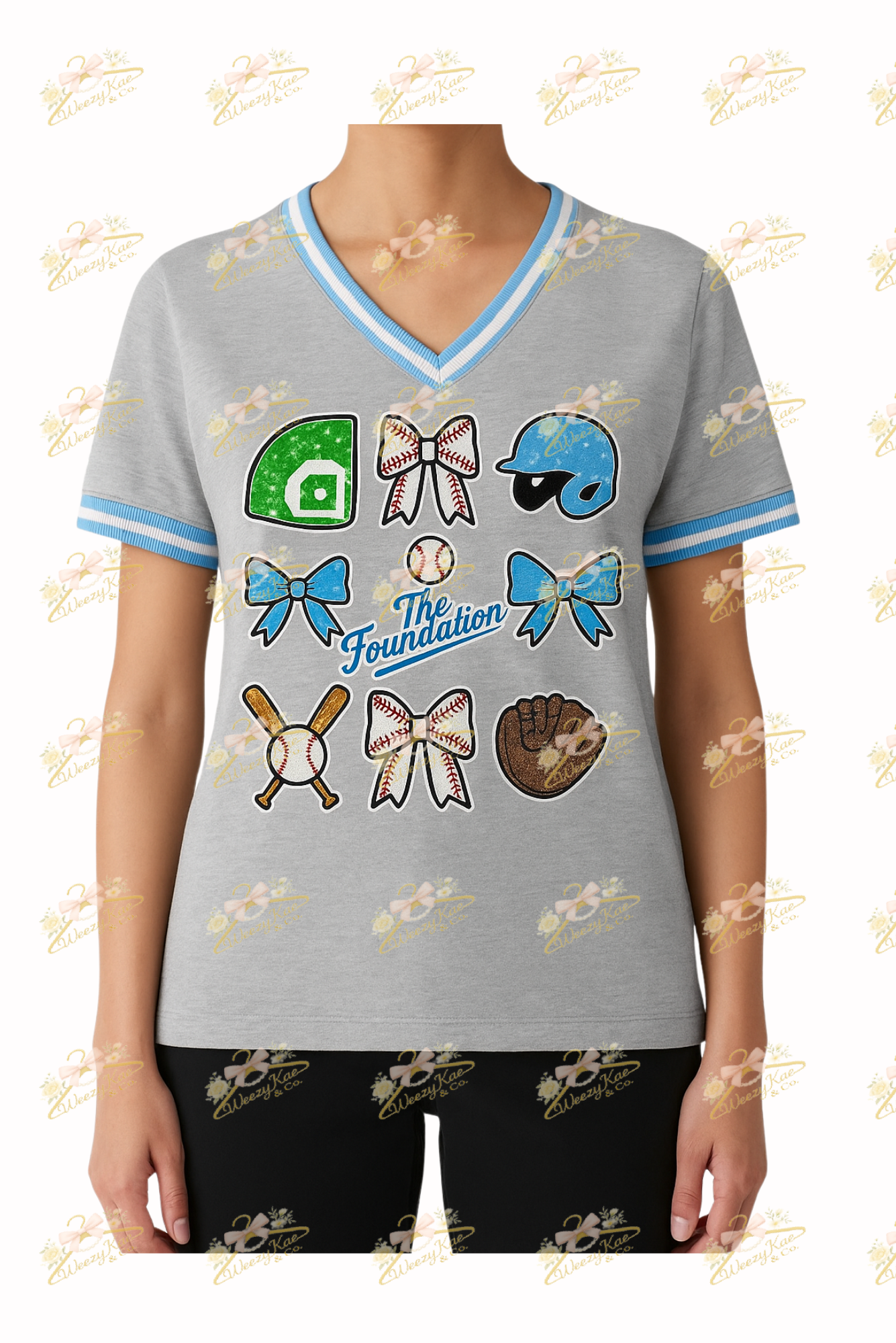 Foundation Sequins Multi Logo V-Neck Shirt