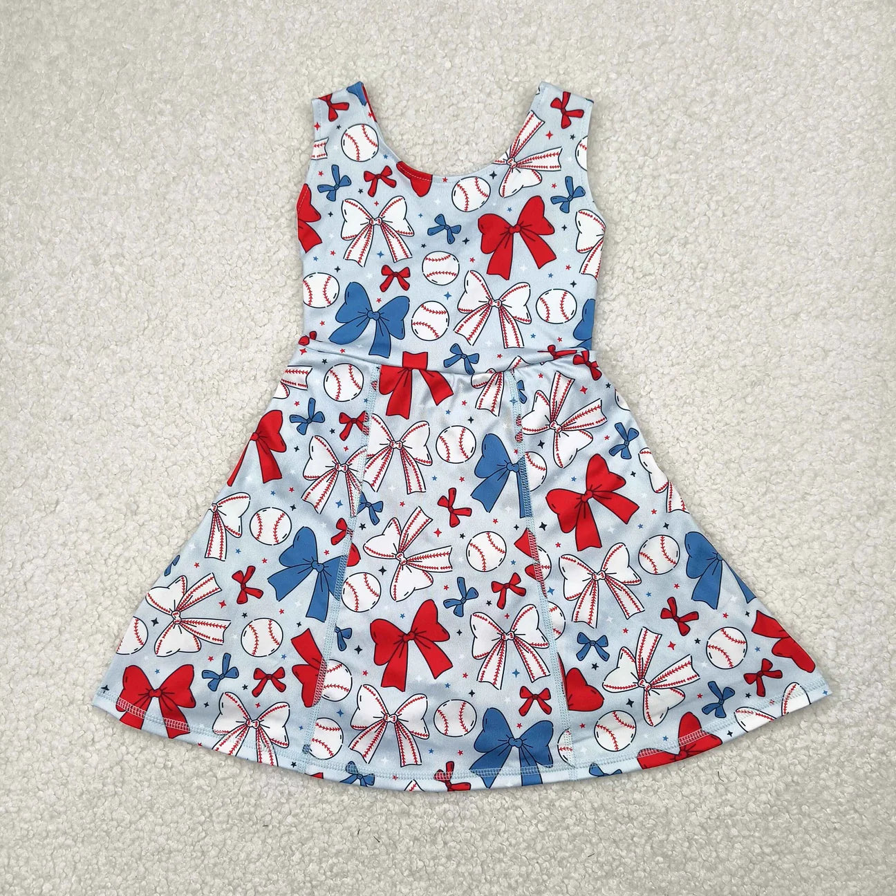 USA BASEBALL BOWS YOGA GIRL'S DRESS ONESIE