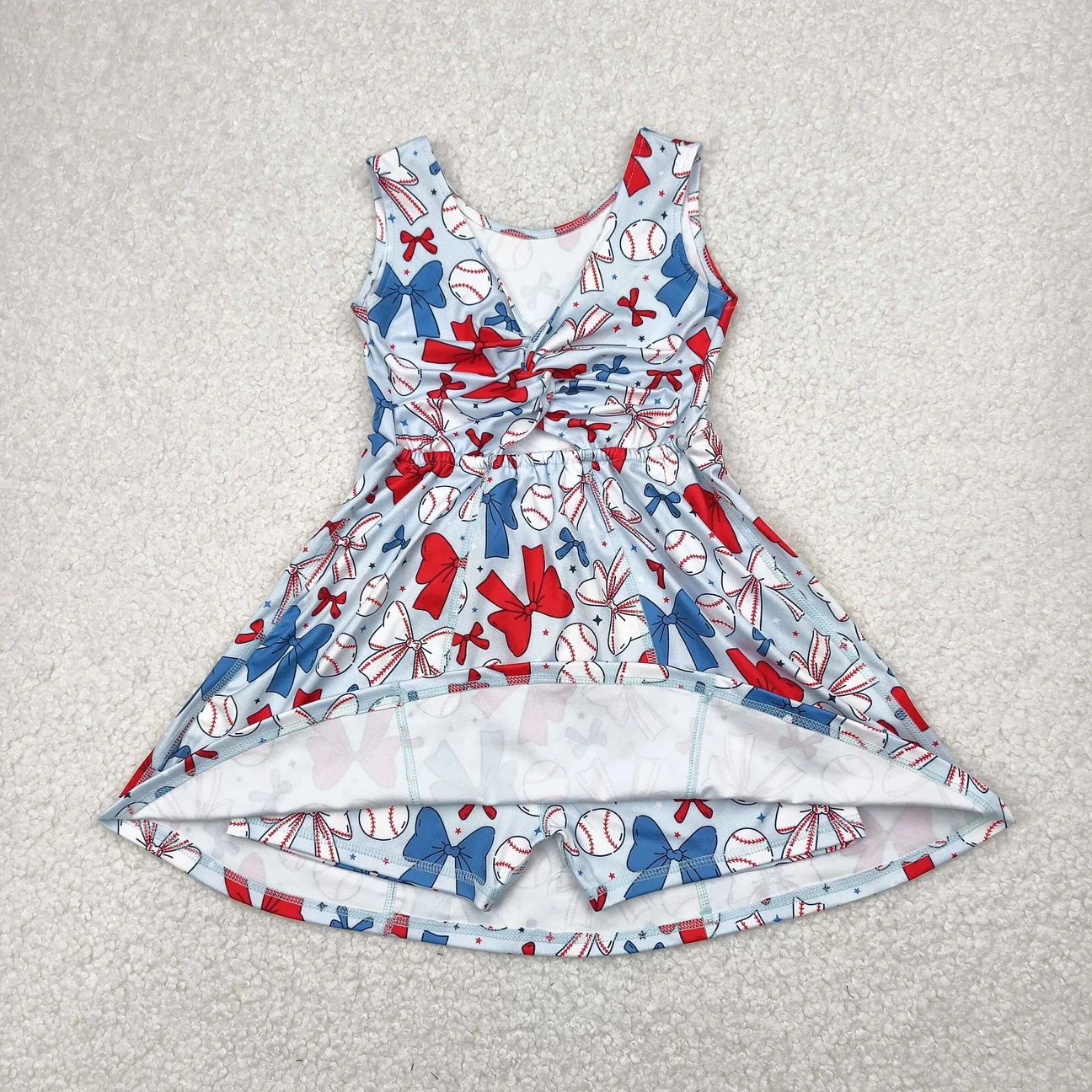 USA BASEBALL BOWS YOGA GIRL'S DRESS ONESIE