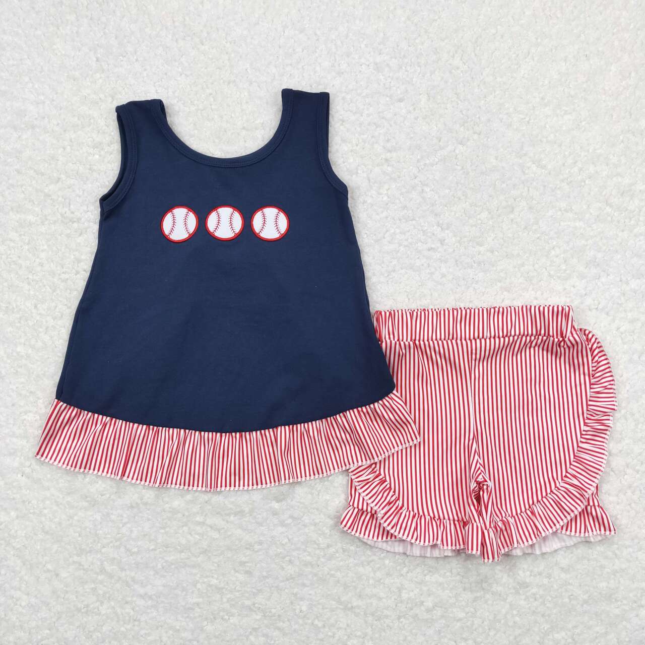 EMBROIDERY BASEBALL BLUE GIRL SHORTS SET