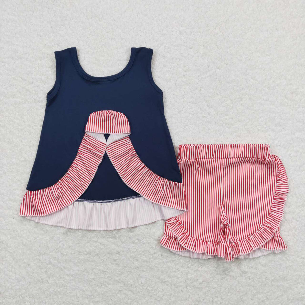 EMBROIDERY BASEBALL BLUE GIRL SHORTS SET