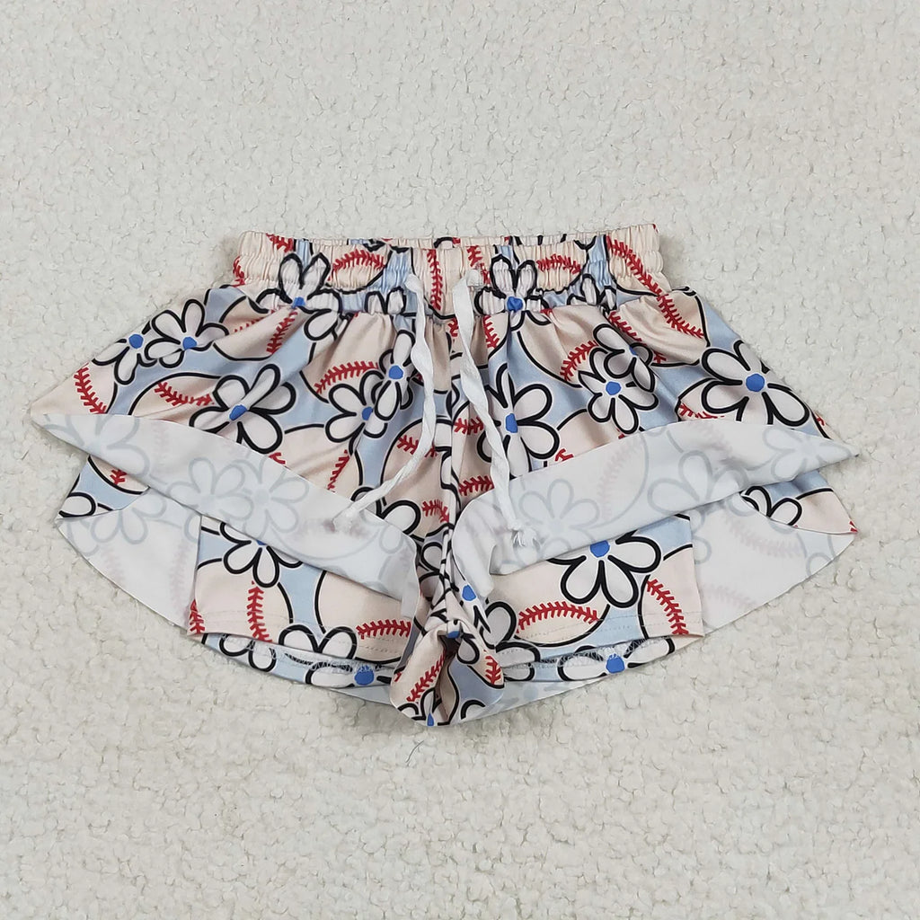 BASEBALL FLOWER GIRL'S SPORTS SHORTS